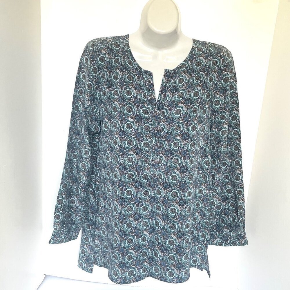 Joie Silk Blouse Womens XS Blue Vneck Long Sleeve Floral Lightweight Top Relaxed